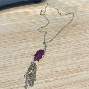 Kendra Scott long necklace - gold with burgundy stone and gold tassles